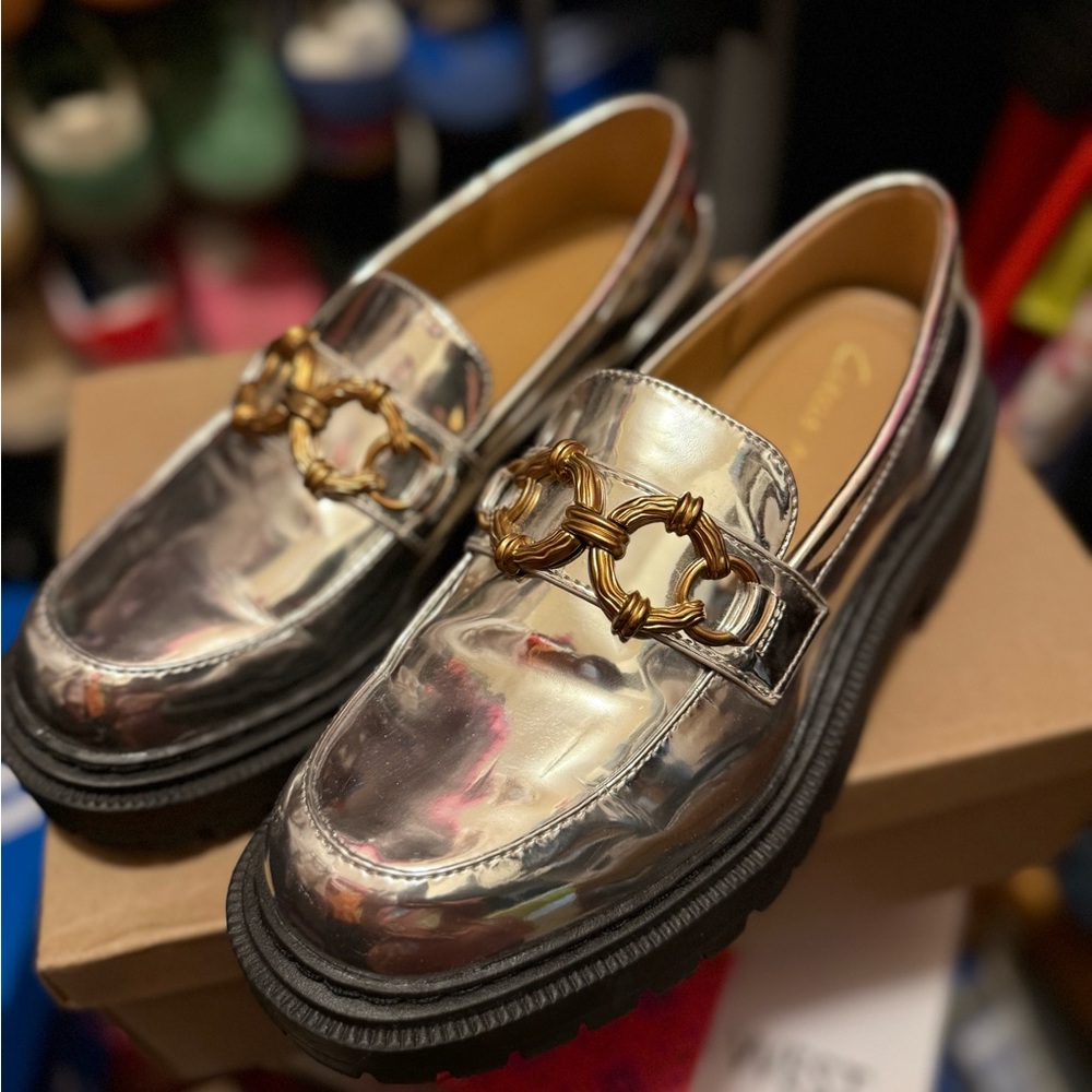 Circus by Sam Edelman Silver Loafers with Gold Accent